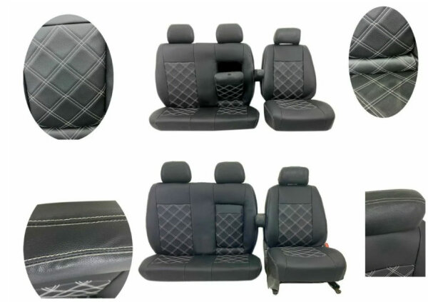 Passform Sitzbezug aus Kunstleder kompatibel mit VW Crafter, Mercedes  Sprinter, Einzelsitz Armlehne innen & Doppelbank klappbar