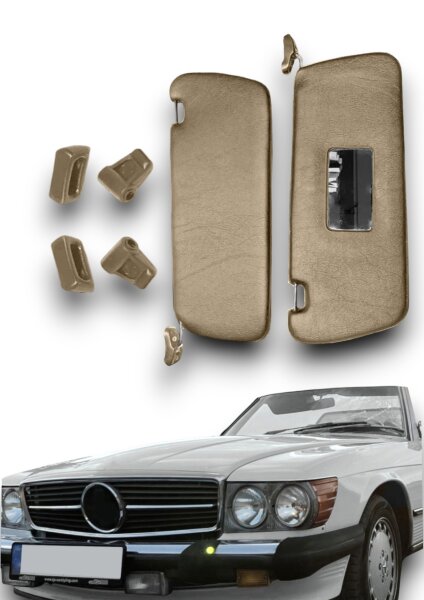 Sonnenblenden Sunvisor Paar mit Stangen + Clips für Mercedes SL 107 beige Linkslenker