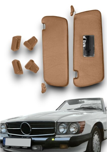 Sonnenblenden Sunvisor Paar mit Stangen & Clips für Mercedes SL R107 dattel Linkslenker