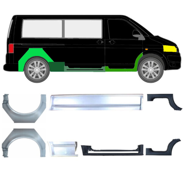 Schweller vorne & hinten Radlauf Satz für VW T5 Lang ab 03 links & rechts